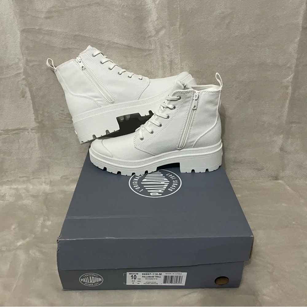 New Palladium Pallabase Twill White Boots Sz 10 Womens Y2K Chunky‎ Sole - Picture 7 of 13